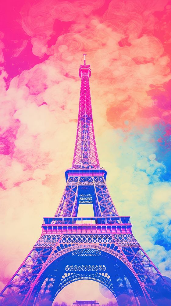 Eiffel tower with Risograph architecture building landmark.