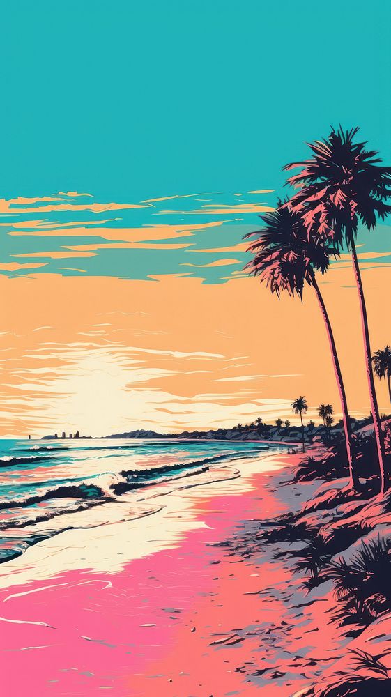 Beach with Risograph style outdoors painting horizon.