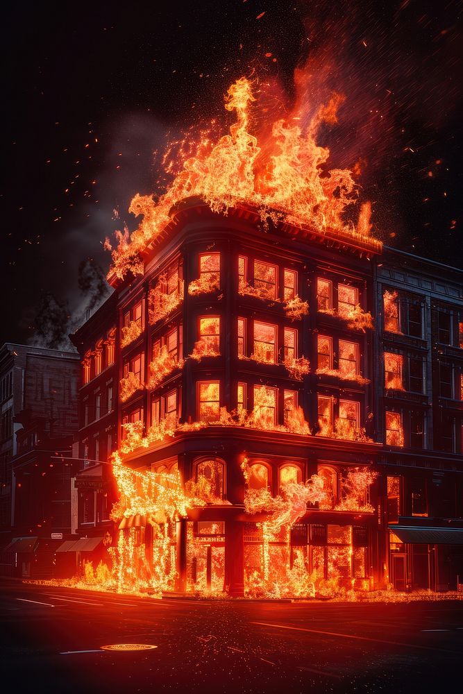 Photo of building flame fire explosion.