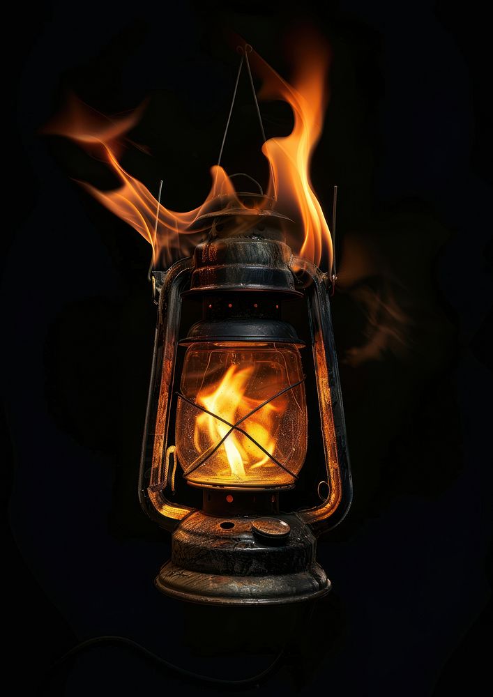 Photo of lantern fire fireplace indoors.