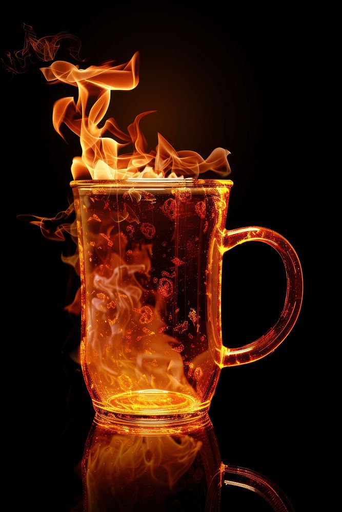 Photo of plastic mug flame fire beverage.