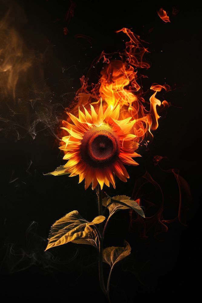 Photo of sunflower flame fire blossom.