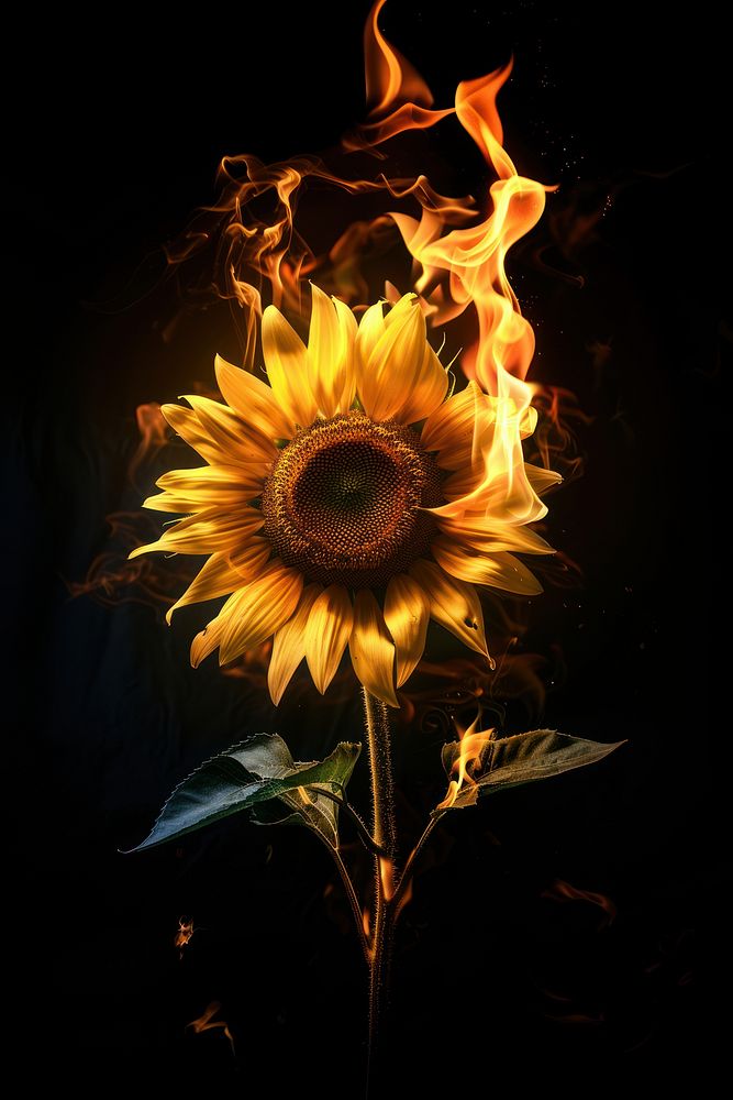 Photo of sunflower flame fire blossom.