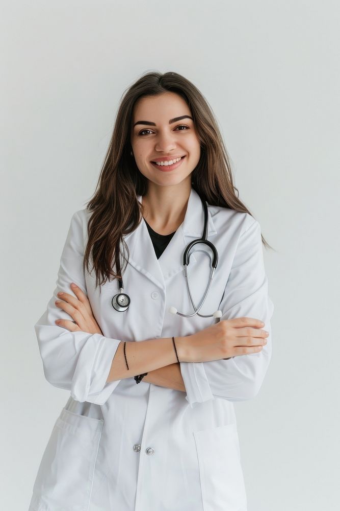 Smiling medical doctor woman with stethoscope clothing apparel female.