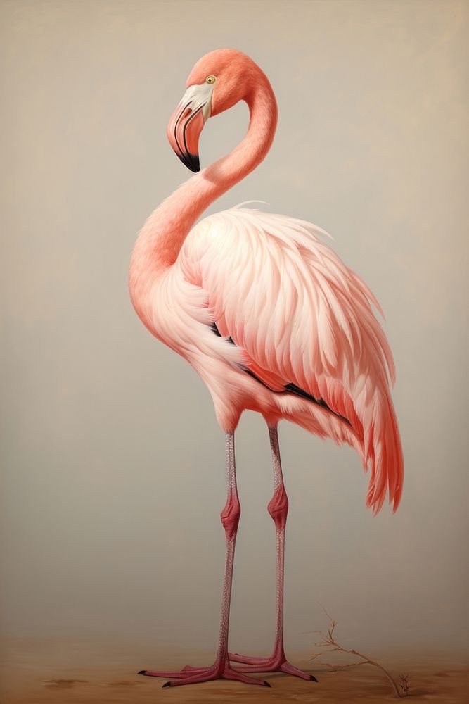 A close up on pale a pink flamingo animal bird.