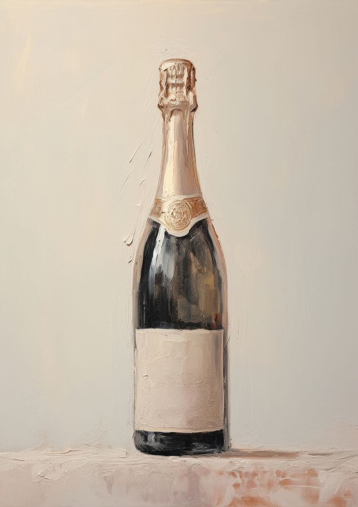 Oil painting of a close up on pale a champagne bottle beverage weaponry.