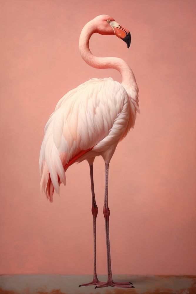 A close up on pale a pink flamingo animal bird.
