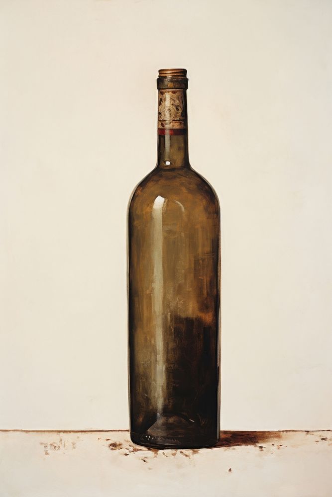 Oil painting of a close up on pale a wine bottle beverage alcohol liquor.
