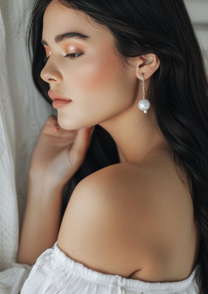 Attractive elegant latinx woman volumetric photography shoulder.