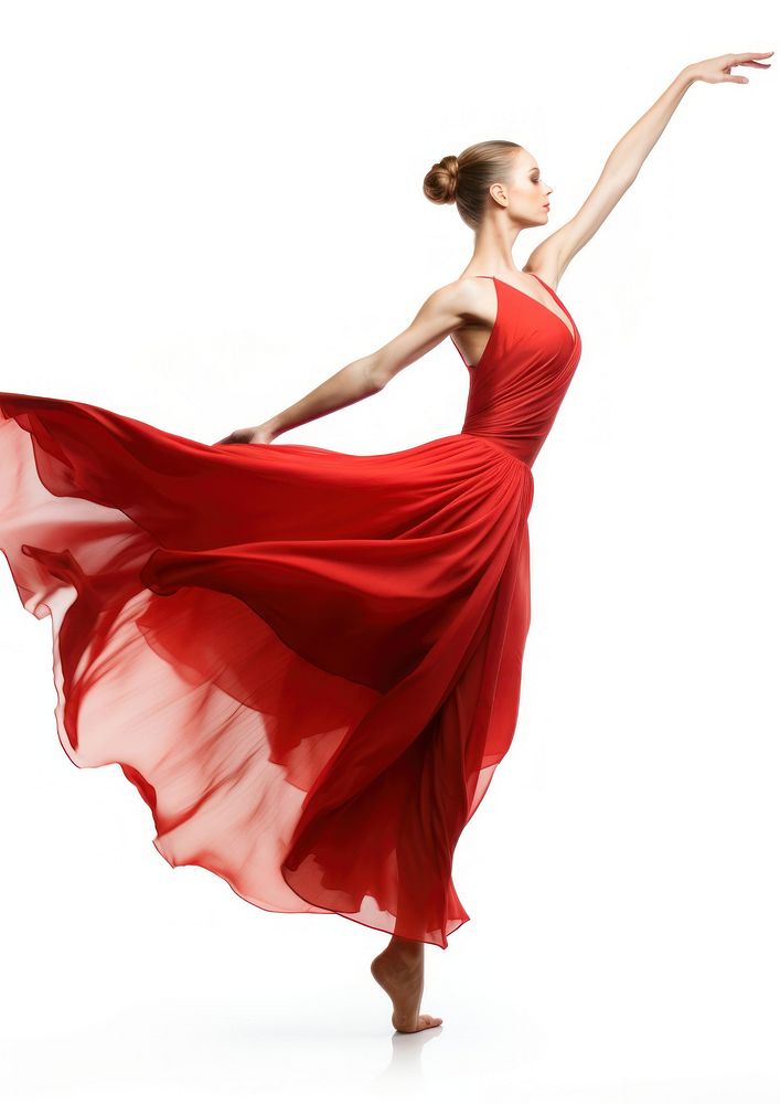 Beautiful ballerina in a red silk skirt dancing woman recreation.