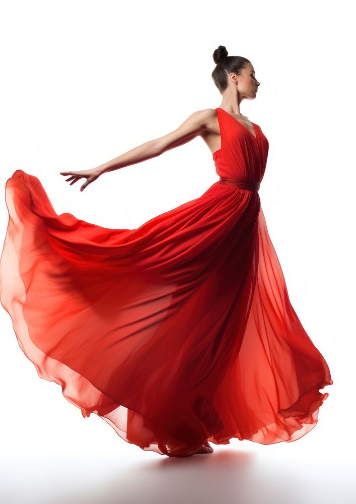 Beautiful ballerina in a red silk skirt dancing recreation performer.