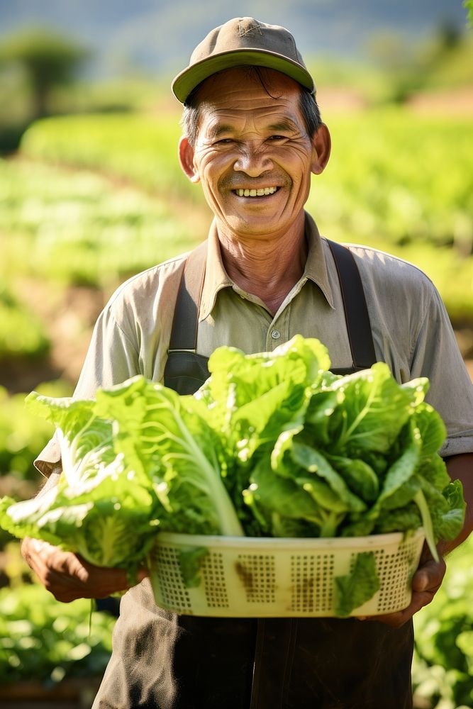 Farmer holding fresh butter head lettuces vegetable produce person.