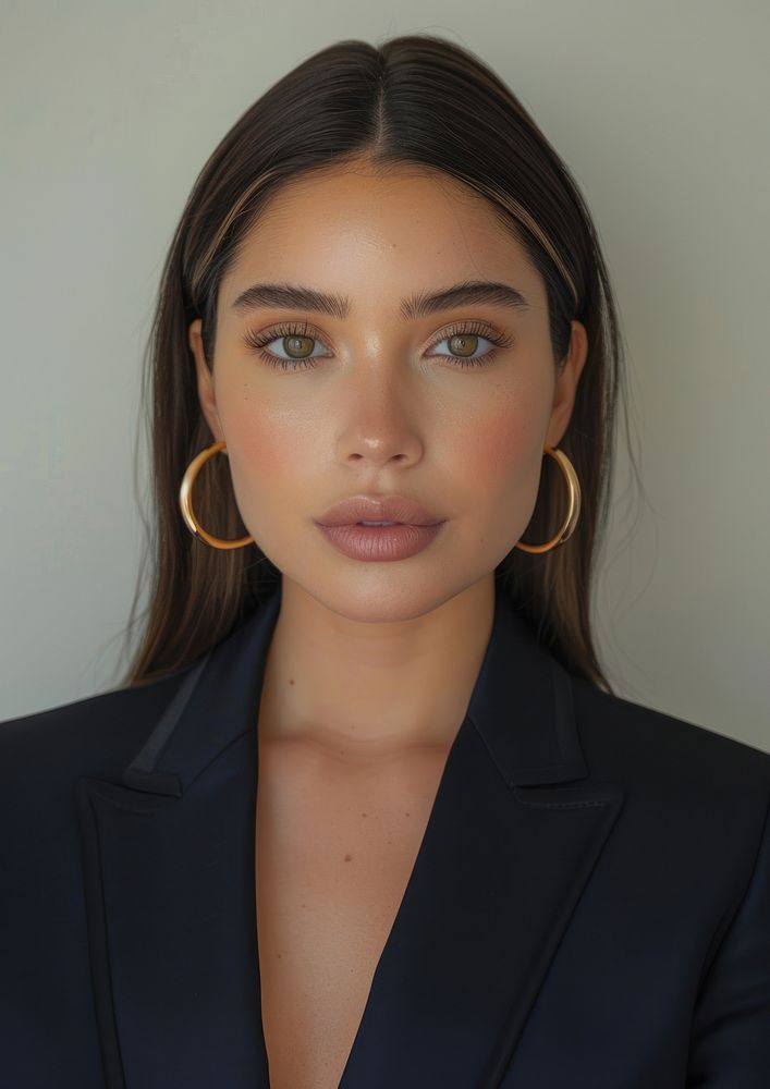 Portrait side latinx woman face volumetric earring photo.