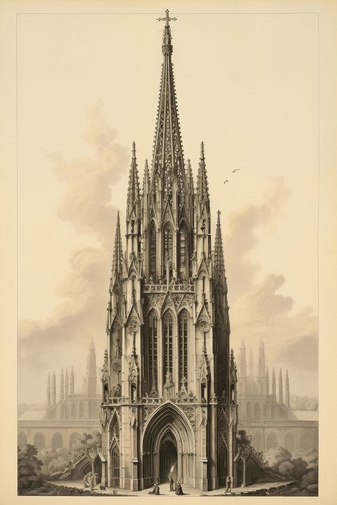Gothic church drawing architecture illustrated.