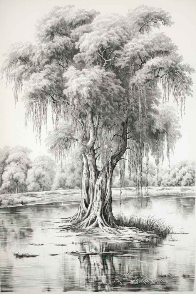 Willow tree drawing illustrated painting.