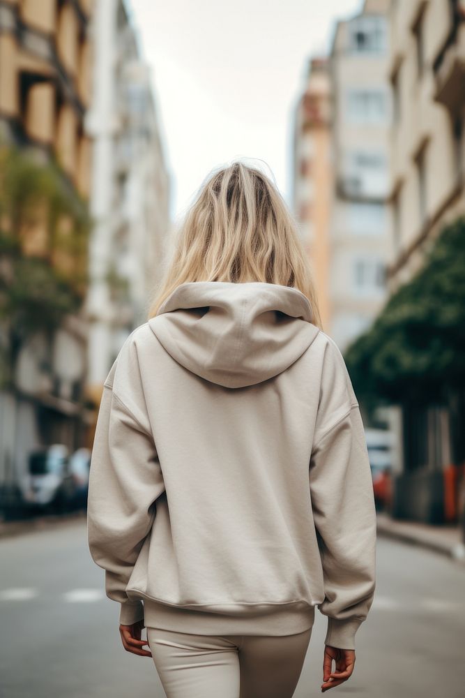 Hood sweatshirt walking street. AI generated Image by rawpixel.