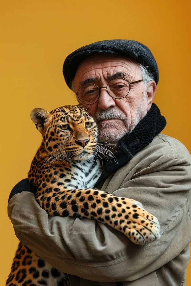 Holding a pet leopard portrait photo photography.