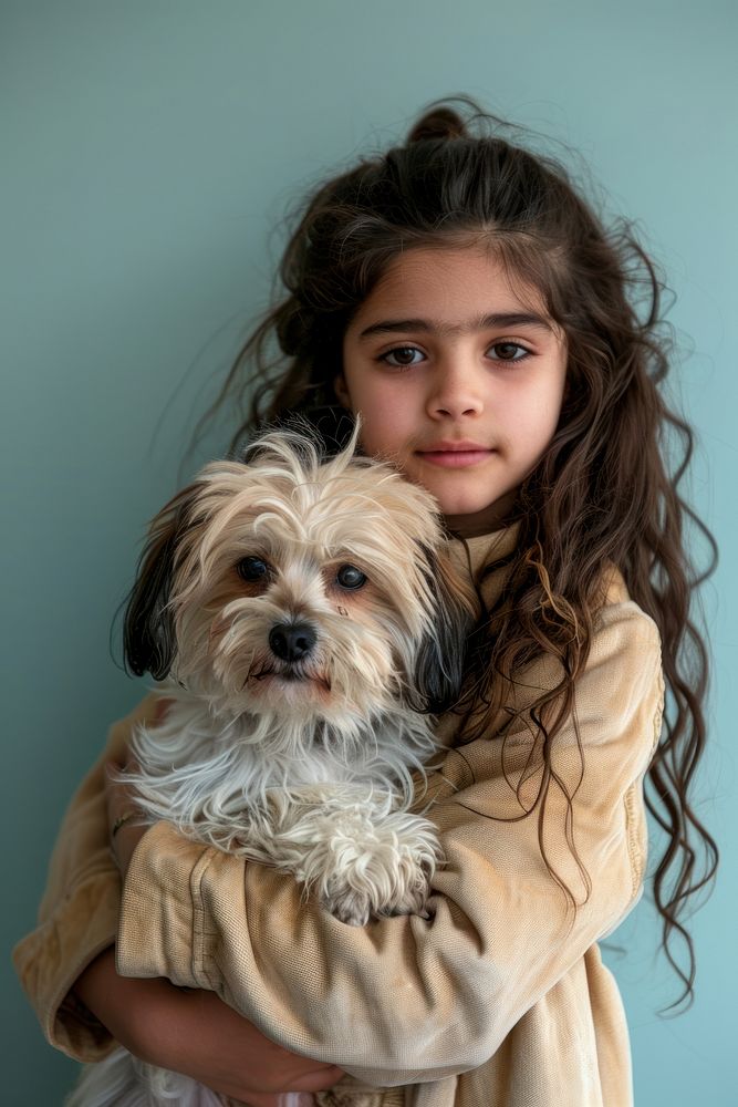 Holding an Saluki dog portrait photo girl.