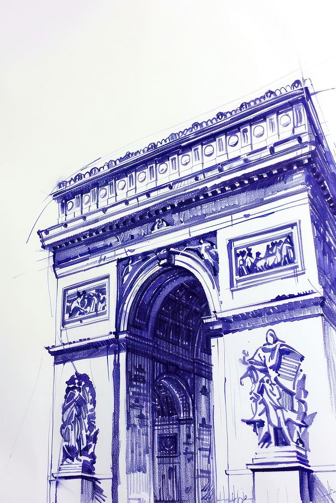 Vintage drawing Arc de triomphe architecture illustrated building.