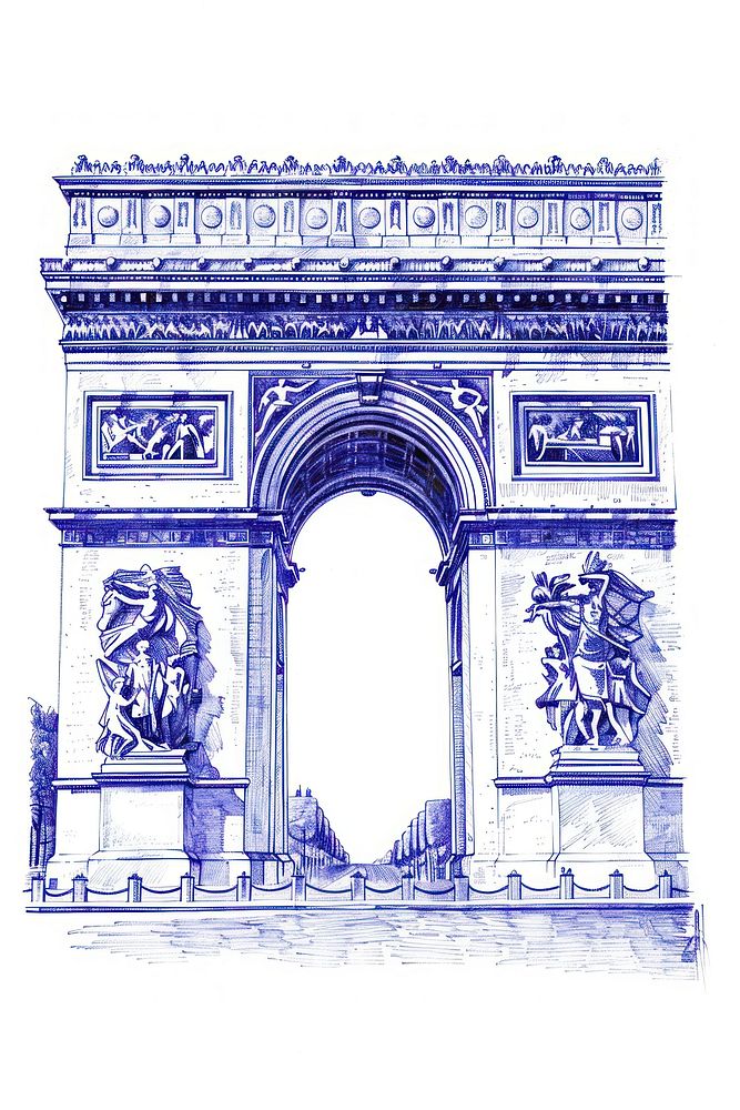Vintage drawing Arc de triomphe architecture landmark arched.