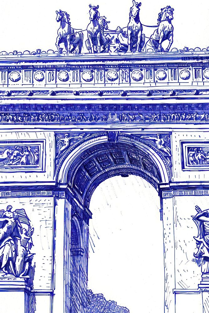 Vintage drawing Arc de triomphe architecture illustrated arched.