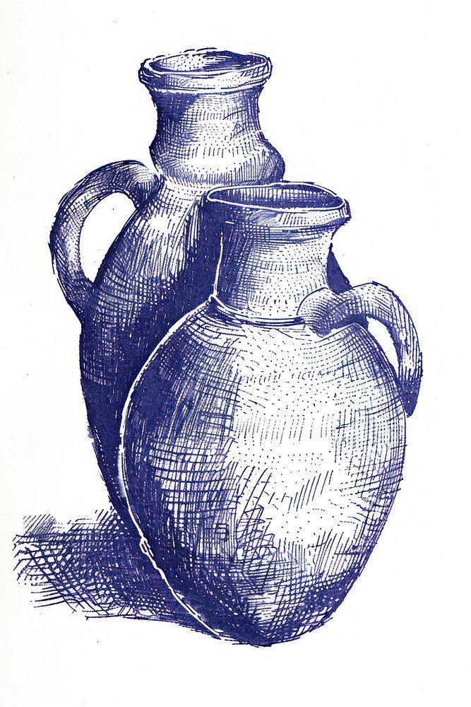 Vintage drawing amphoras ammunition weaponry pottery.