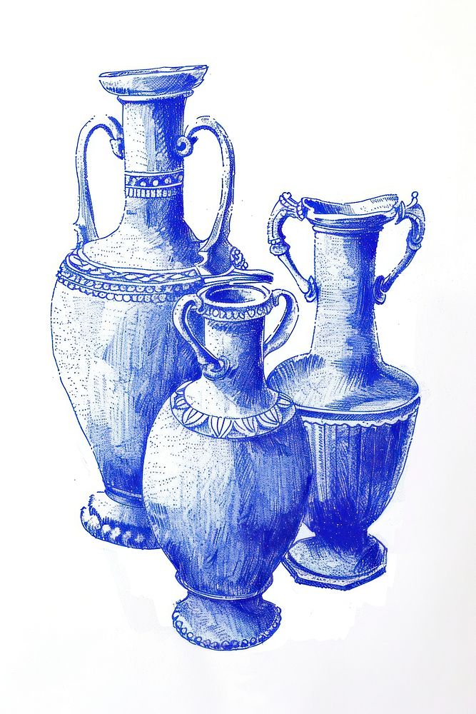 Vintage drawing amphoras porcelain pottery vase.