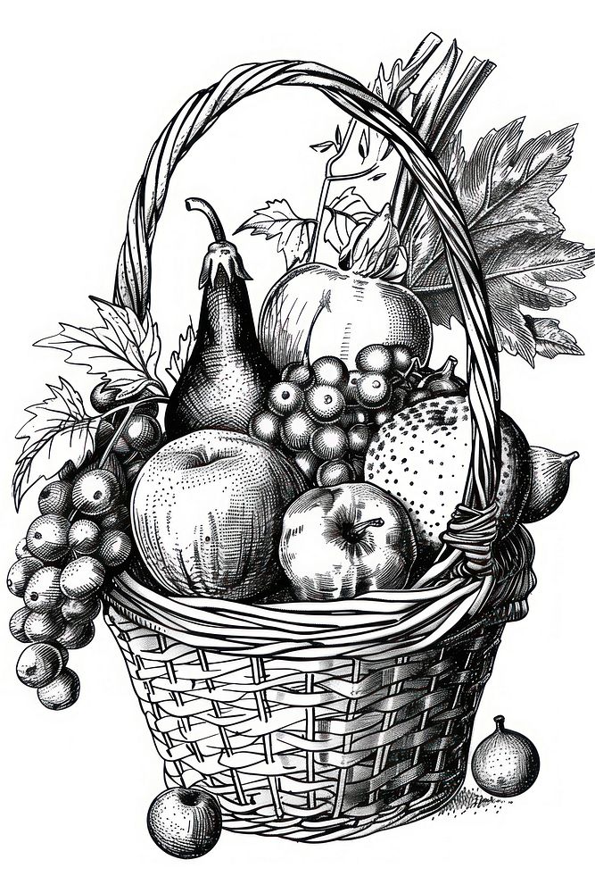 Fruit and vegetable basket illustrated baseball.