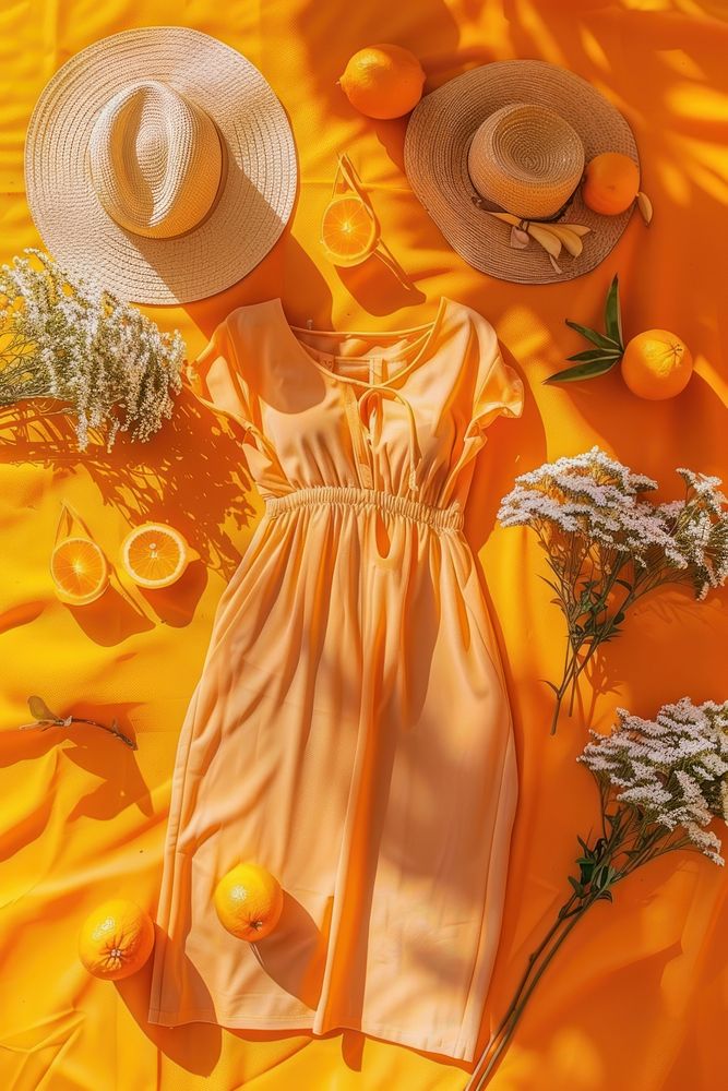 Orange beachwear clothing apparel.