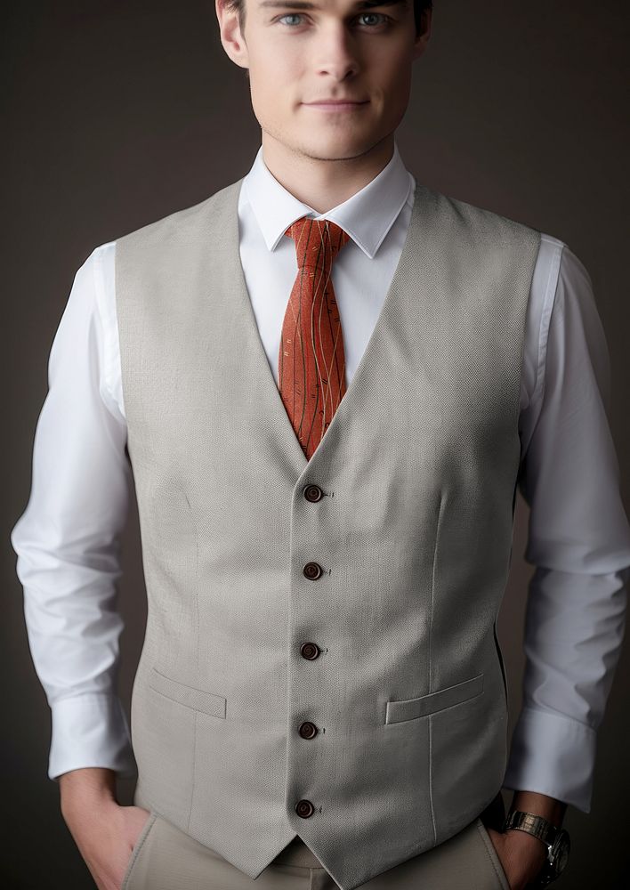 man in v-neck waistcoat with white shirt