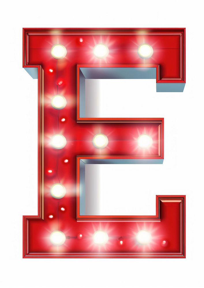 Theater sign letter E text red white background.
