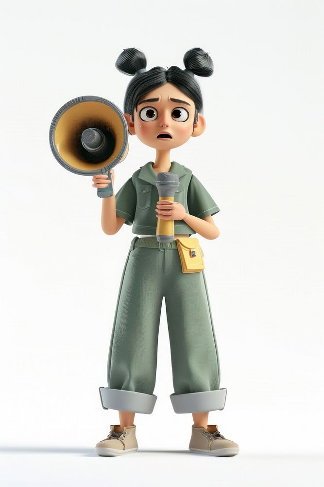 Woman holding megaphone figurine standing toy.