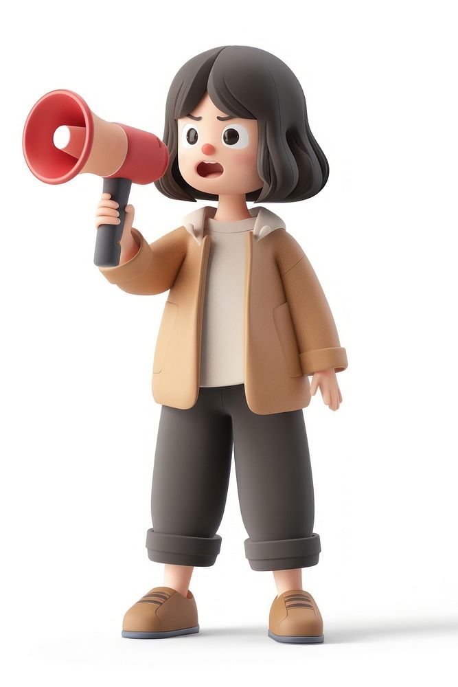Woman holding megaphone figurine standing cute.