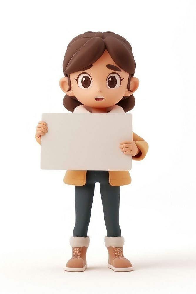 Young woman holding board standing doll cute.
