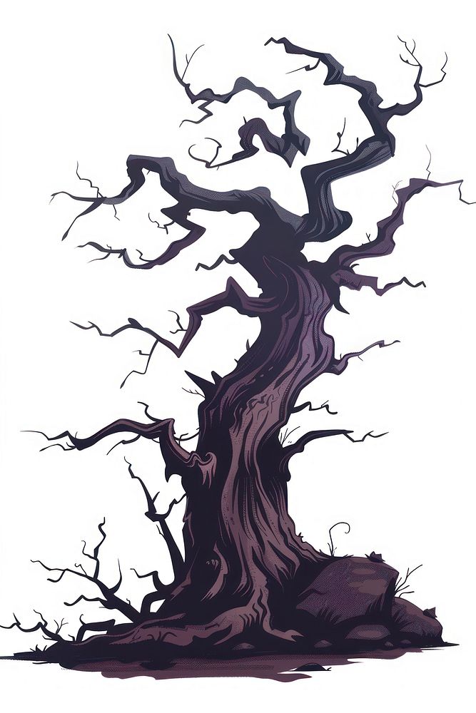 Spooky tree silhouette drawing sketch.