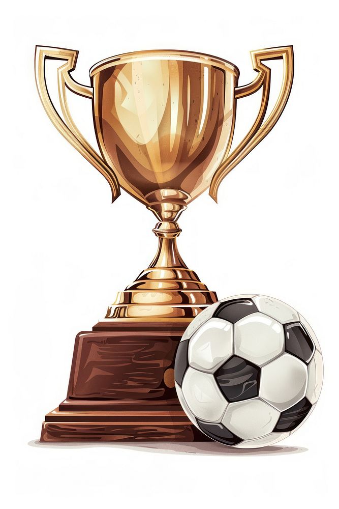 Trophy and soccer ball football sports white background.