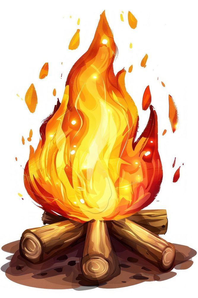 Fire on wood bonfire cartoon explosion.