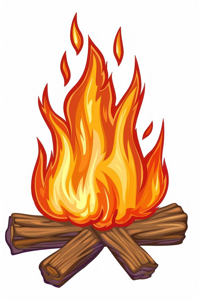Fire on wood bonfire cartoon white background.