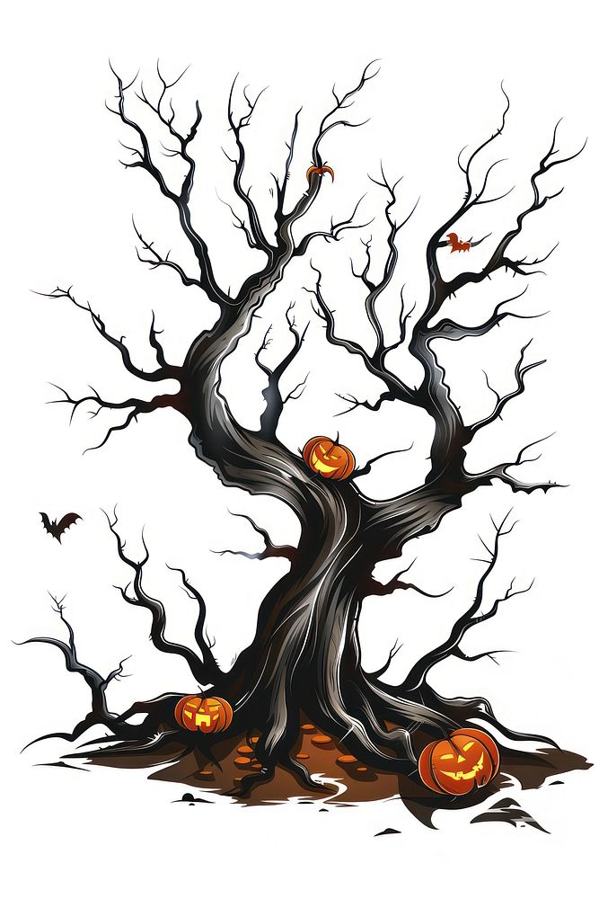 Halloween tree halloween drawing sketch.