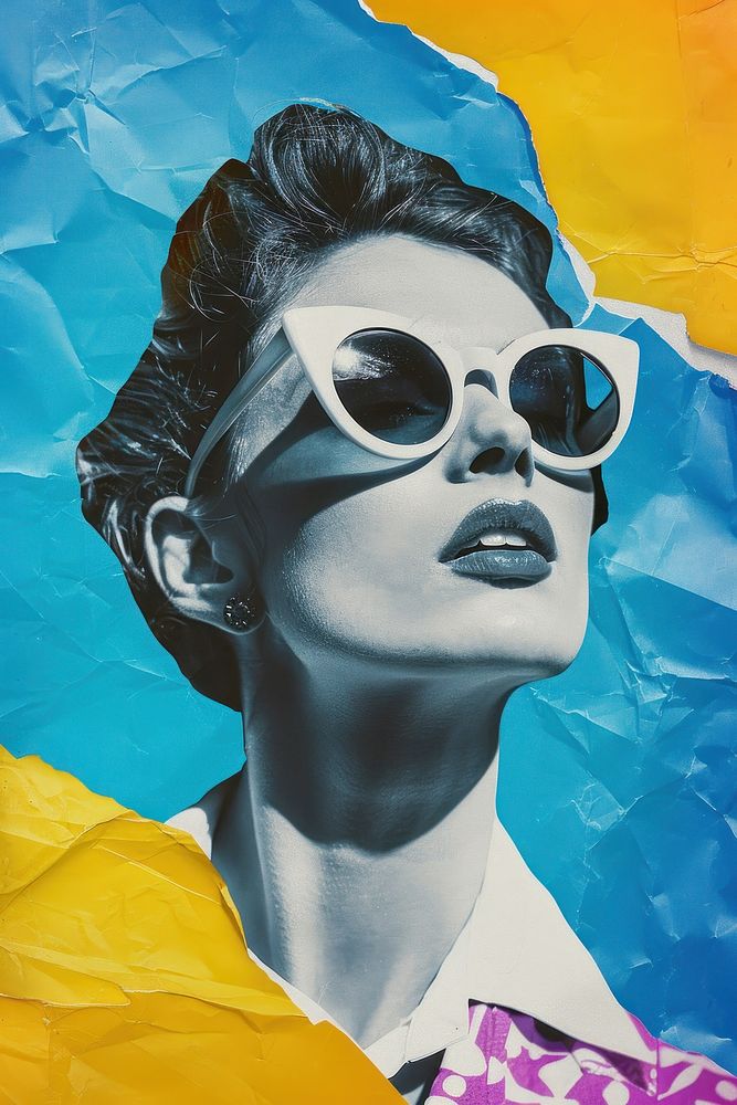 Retro collage of a woman sunglasses art portrait.