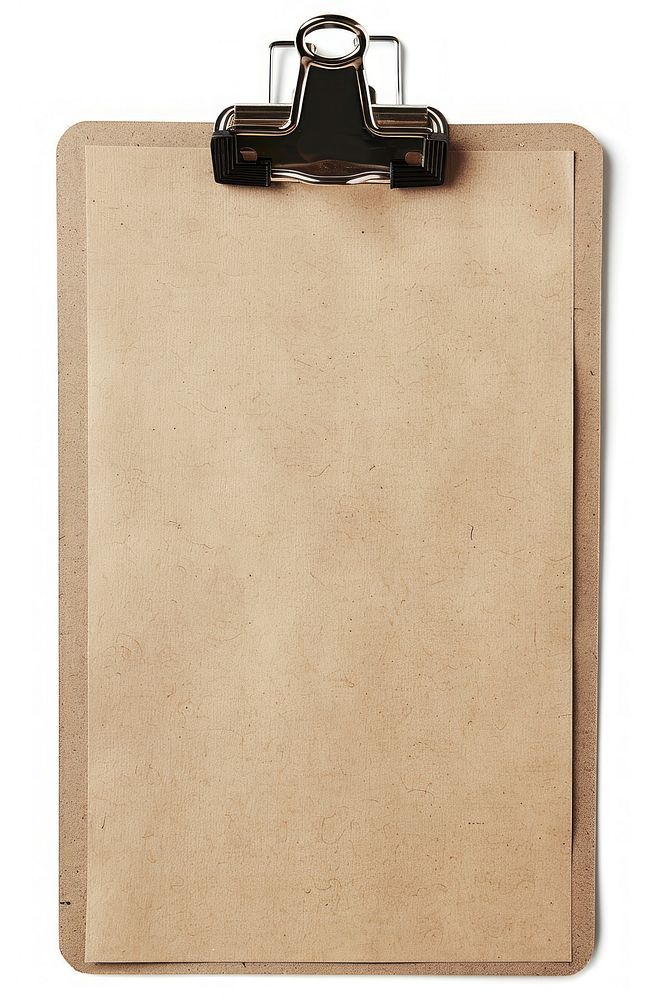 Blank paper on clipboard white background document handbag.