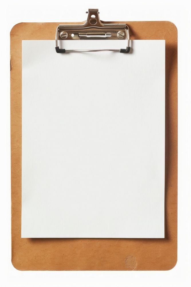 Blank paper on clipboard white background rectangle document.