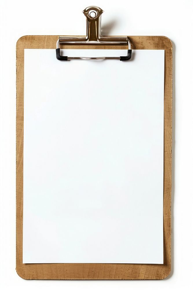 Blank paper on clipboard white background rectangle document.