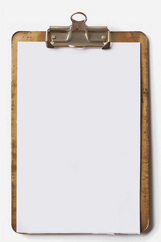 Blank paper on clipboard white background rectangle nostalgia.