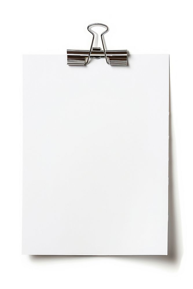 Blank paper withpaper clip white background document absence.