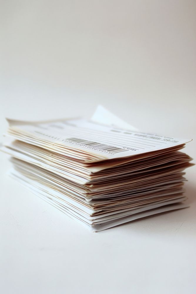 Stack of store receipts document white paperwork.