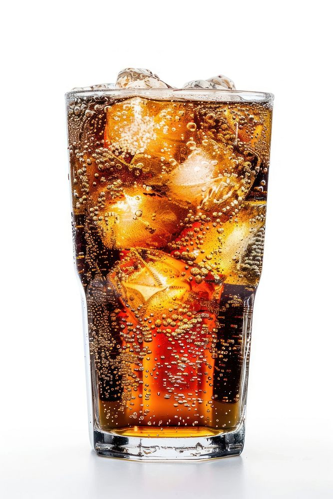 Soda drink glass beer white background.