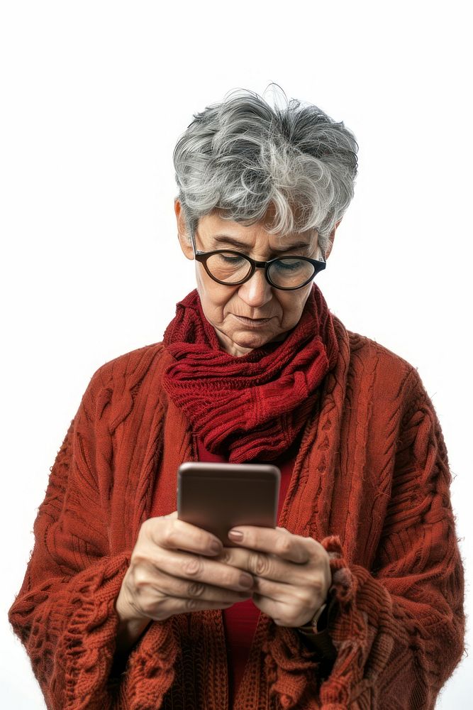 Adult playing smartphone portrait sweater photo.