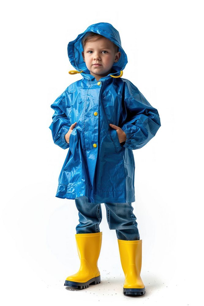 Kid wearing raincoat child white background protection.