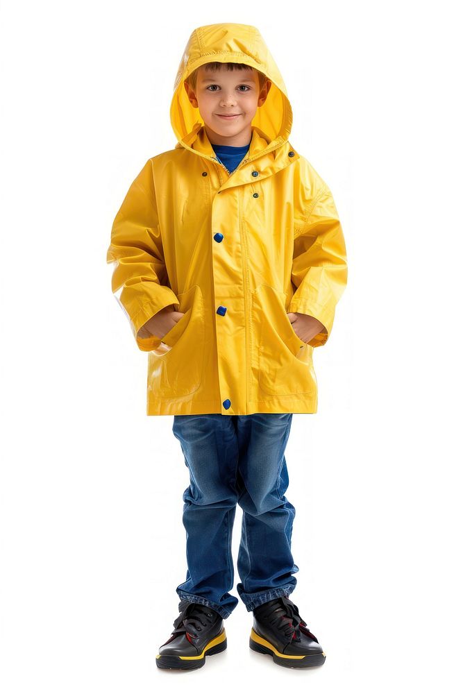 Kid wearing raincoat child white background sweatshirt.
